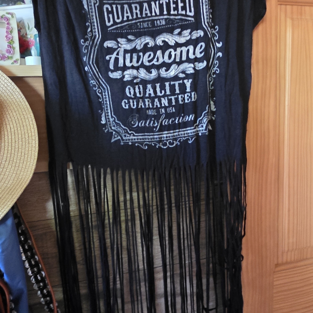Black Graphic Fringe Tee